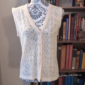 Vintage Knit Button Up Vest Cream M